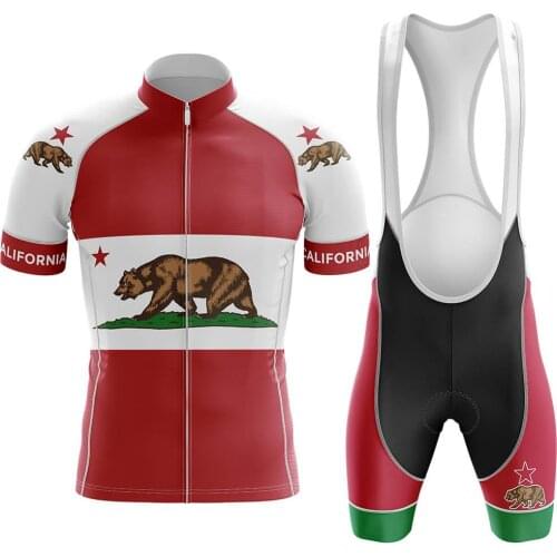 2021 California Mens Cycling Jersey Set Summer Cycling Clothing Road Bike Shirts Suit Bicycle Bib Shorts MTB Ropa Ciclismo