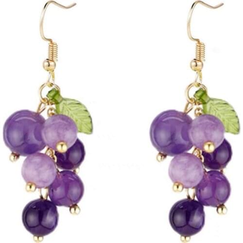 2021 Creative Cute Green Purple Grape Peach Dried Flower Earrings Women Girl Sweet Trendy Simulation Fruit Drop Earrings Fashion