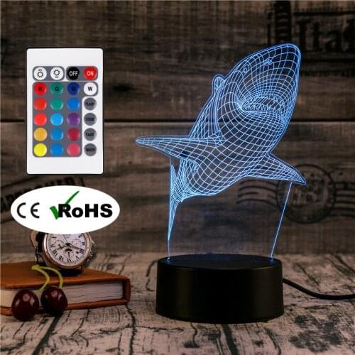 3D Led Novety Lighting Creative Gift Night Light Table Lamp Bedside Shark Light Led Home Corridor Hotel Party Atmosphere Lights