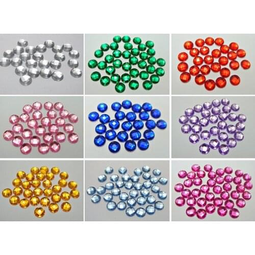 500 Mixed Colour Acrylic Flatback Faceted Round Gems 6mm No Hole