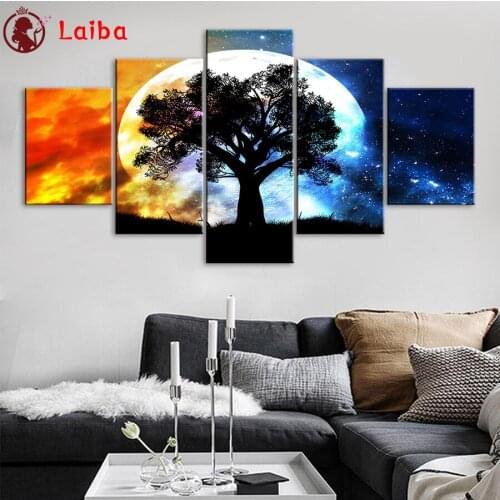 DIY Diamond Painting Abstract art, giant tree, moon Full Diamond Embroidery sale Cross Stitch sets Mosaic Handmade Gift5pcs