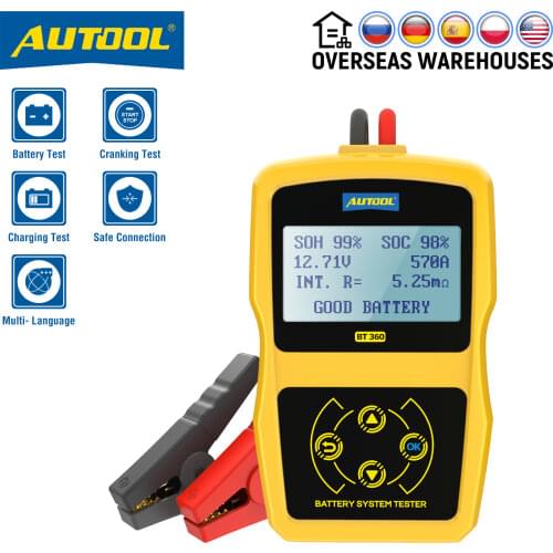 AUTOOL BT360 12V Auto Battery Tester Car Battery Analyzer Multi-Language Diagnostic Tool Charging Starting Teste