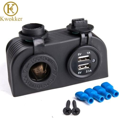 KWOKKER 12V/24V Auto Cigarette Lighter 12V Motorcycle Socket Power Adapter Waterproof Splitter Dual USB Phone Car Charger Car