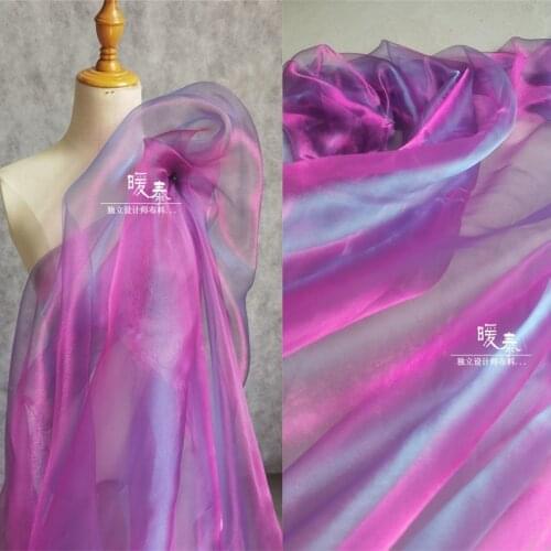 High-end Tulle Fabric Fluorescent Purplish Red Hazy Feeling Gloss DIY Veil Flower Hanfu Background Decor Dress Designer Fabric