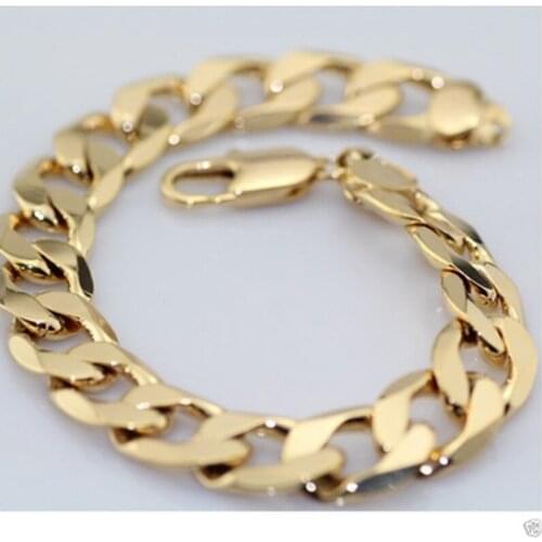 Trend Yellow Gold Filled GF Solid Mens Chain Bracelet 10mm Link 8.6"
