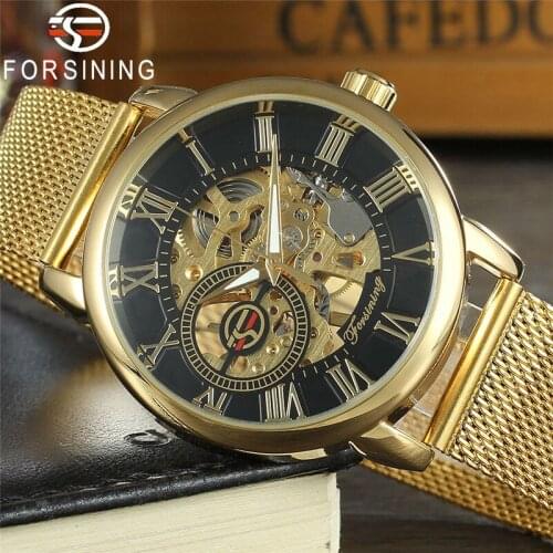 FORSINING Mechanical Men Wristwatch Military Sport Male Clock Top Brand Luxury Stainless Steel Skeleton Waterproof Man Watch 005