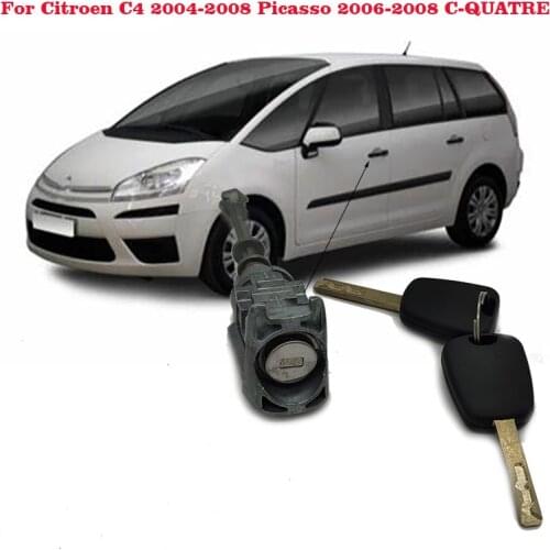 Front Left Door Lock Cylinder Barrel with 2 Keys Fit for Peugeot 407 Citroen C4 2004-2011 Picasso 2006-2008