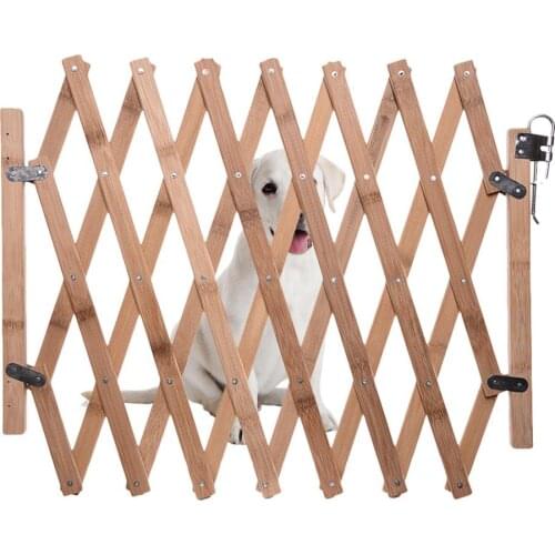 Wood Pet Isolation Fence Folding Pet Barrier Fence Dog Gate Bamboo Pet Fence Retractable Cat Dog Puppy Sliding Door Safety Gate