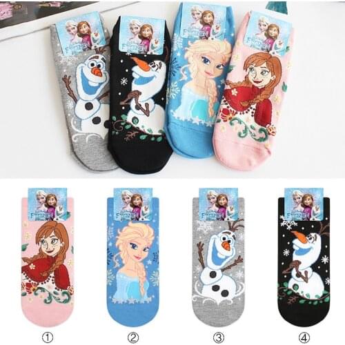 DIsney 1 pair cartoon Girl Socks Frozen cartoon socks Frozen Elsa / Anna / Olaf socks bright shiny ladies socks gift 35-40