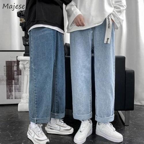 Wide Leg Jeans Men Baggy Plus Size S-3XL Spring Couples Denim Trousers Simple All-match Korean Fashion Vintage Students Casual