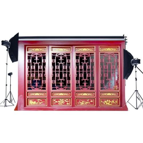 Photography Backdrop Wooden Shabby Golden Pattern Red Color Paint Weathered Wood Door Backdrops