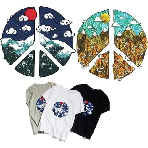 Hotsale Heat Vinyl Printed Transfer White Cloud Patch Landscape Transfer Iron On Vinyl Moon Ice Mountain Patch For Clothes Decor
