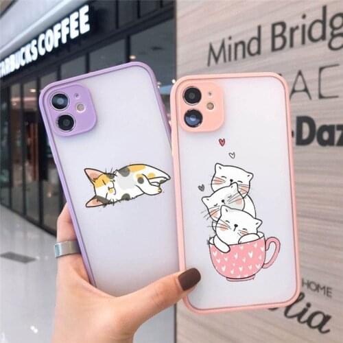 GYKZ Cute Cartoon Cat Pattern Phone Case For iPhone 11 Pro MAX 12 XS XR X SE20 7 8Plus Animal Hard Matte Cover Shockproof Shell