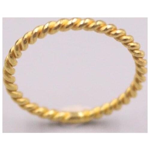 999 24K Yellow Gold Ring For Women Real Gold 3D Hard Gold Weave Twist Rope Lucky Female Love Wedding Gold Ring US 6.25