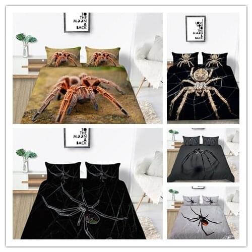 3D Spider Printing Duvet Cover Set Scary Dangerous Spider Sticky Catch Bedding Set Charcoal Grey White