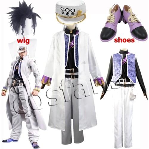 Anime JOJO JoJos Bizarre Adventure Diamond is Unbreakable Kujo Jotaro Cosplay Costume with Hat women men Halloween Wig Shoes