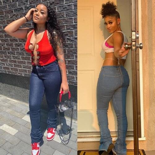 Echoine 2021 hot Autumn Winter Women High Waist Sexy Stacked Jeans Casual Fashion Streetwear Bodycon Trousers cargo Pants