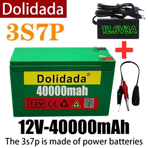 Powerbattery18650 12V3s7p lithium battery pack+12.6V3A charger, built-in 40ah high current BMS, used for spraying equipment, etc