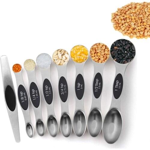 8PCS Magnetic Measurement Teaspoon Tablespoon for Dry and Liquid Ingredients Stainless Steel Double Head Measuring Spoon