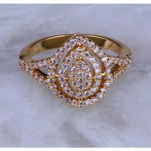 Love Monologue Wholesale & Retail White Cubic Zirconia Teardrop Shape Yellow Gold Color Rings for Women J0327 Fast Shipping