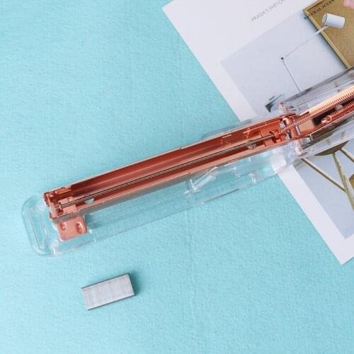 R9UA Fashion Rose Gold Stapler Acrylic Metal 24/6 26/6 Practical Manual Staplers Tool