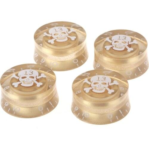 Musiclily Metric 6mm Plastic LP Style Guitar Speed Control Knobs ,Gold with White Skull Logo (4 Pieces)