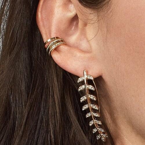 New Simple Golden Metal Long Leaf Drop Earrings For Women Shining Rhinestone Zircon Geometric U-shaped Dangle Jewelry 2021 Gifts