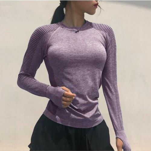 New Women Long Sleeve Yoga Tops Fitness Running T Shirts Gym Wear Sports Wear Female Yoga Shirt Pure Color Sports Clothes