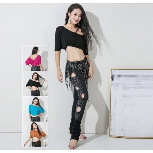 New style belly dance autumn loose top + hollow pants oriental dance practice clothes tassel hip scarf split belly dance costume
