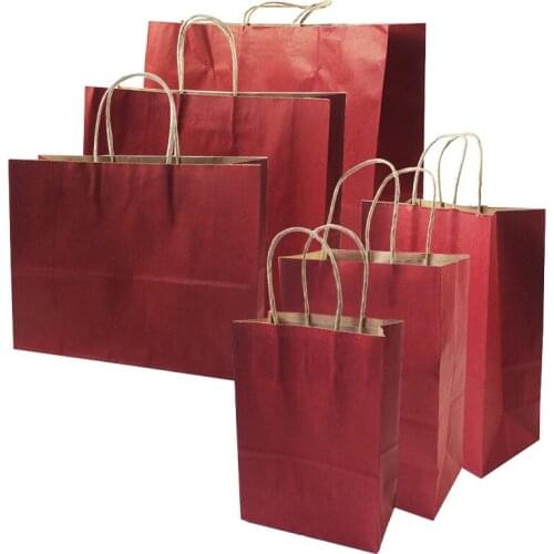 10 Pcs/lot Gift Bags With Handles function Red Paper Bags 6 Size Recyclable Bag Environmental pracitical Clothes Shoes Bag