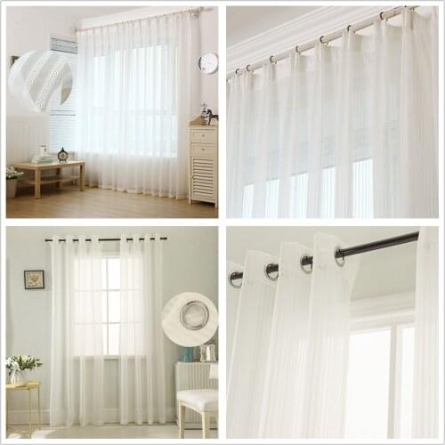 Stripe Sheer Curtains for Bedroom Jinya Home Jacquard Breathable White Tulle Curtain Panels Window Door Screen for Living Room