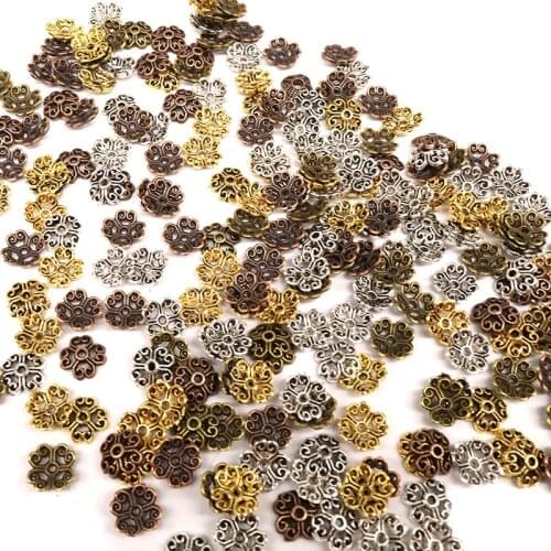 Tibetan Silver Plated Flower Gold Beads End Caps Alloy Metal Bead Caps Charms for Jewelry Findings 8mm 200pcs