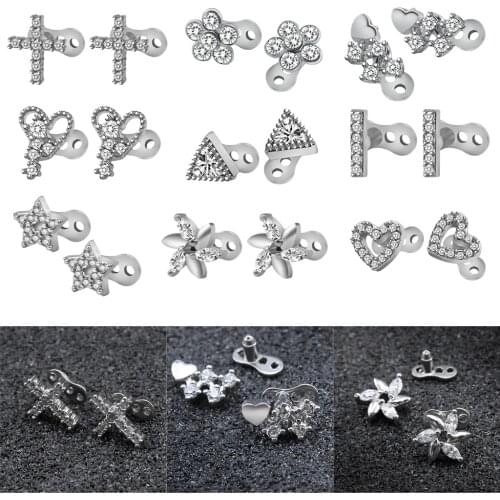 Titanium Steel Base Dermal Anchor Tops Crystal Surface Micro Skin Piercings