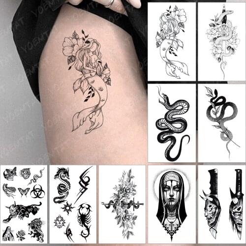 Waterproof Temporary Tattoo Sticker Ocean Mermaid Flowers Snake Flash Tatoo Music Arm Wrist Fake Tatto For Body Art Women Men