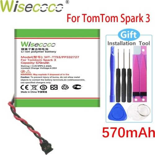 Wisecoco WT-TTS3 / PP332727 570mAh New Battery For TomTom Spark3 Spark 3 Watch Replace + Tracking Number