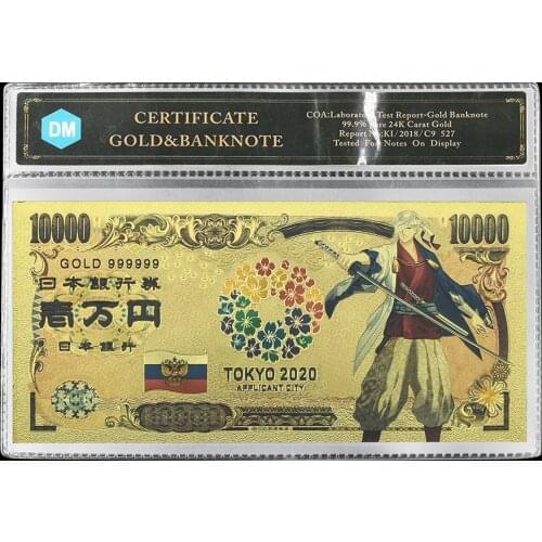 Japan Gold Banknote Tokyo World Flags Comics Cartoon Card Russia Souvenir Anime Gold Plastic Cards for Collection