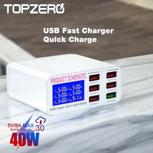 18W USB Charger Quick Charge 3.0 For iphone 11 xiaomi Fast Phone Charger 6 Port LED Display USB HUB Multi Ports adapter charger