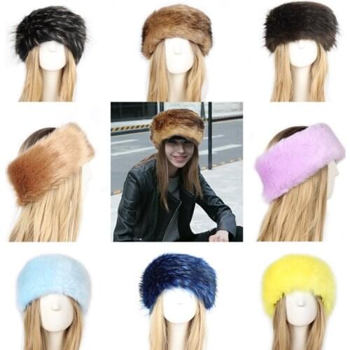 2021 Winter Earmuffs Thick Fluffy Headband Faux Fur Warm Hood Hat Russian Furry Earmuffs Elastic Bandana Wide Headdress Ski Hat