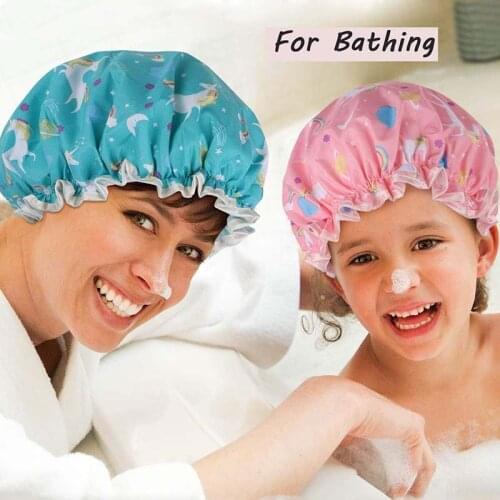 1Pcs Bathing Cap Cartoon Double Layer Waterproof Polyester Cotton Hair Cover Multicolor Shower Hats Bathroom Products
