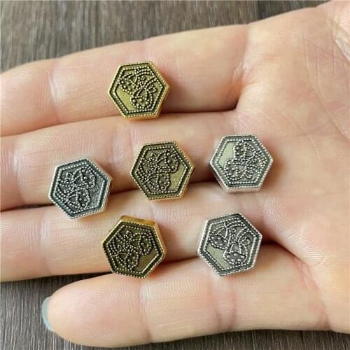 10pcs two-color antique silver and gold hexagonal spacers DIY metal alloy jewelry crafts beads wholesale metalaccessories