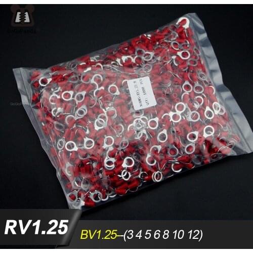1000PCS RV1.25-(3 4 5 6 8 10 12) Red Ring Insulated Terminal Cable Crimp Terminal Suit 0.5-1.5mm2 Cable Wire Connector 22-16 AWG