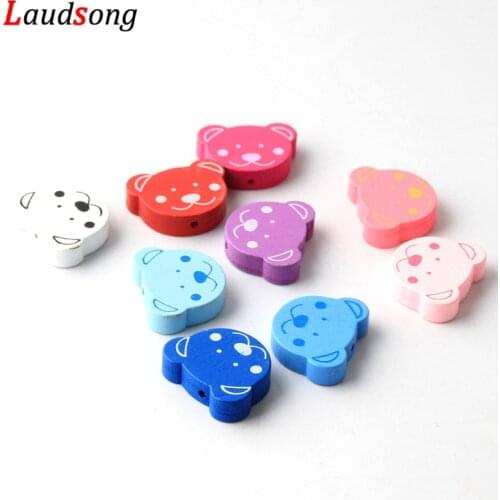 30Pcs/lot 20x25mm Natural Wood Lovely Bear Shape Lead-free Loose Wooden Beads For Jewelry Making DIY Bracelet Accessories