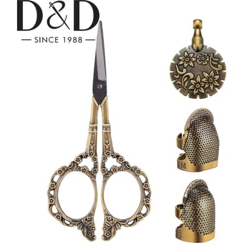 4pcs Sewing Kit Vintage Sewing Scissors Set Embroidery Scissors Thimbles Thread Cutter for Sewing Cutting Needlework Tool