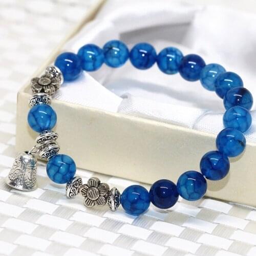 8mm blue natural popcorn onyx agat carnelian stone strand bracelet round beads women accessories jewelry 7.5inch B2062