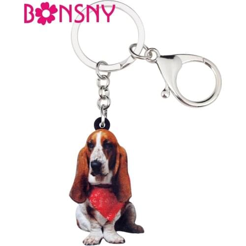Bonsny Acrylic Sitting Scarf Basset Hound Dog Key Chains Keychain Rings Animal Jewelry For Women Girls Handbag Purse Charms Gift