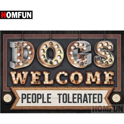 HOMFUN Full Square/Round Drill 5D DIY Diamond Painting "Welcome Dogs" 3D Diamond Embroidery Cross Stitch Home Decor A18623