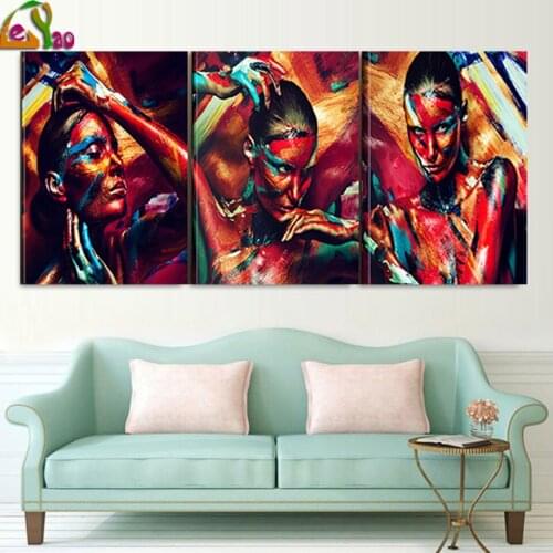 5d Diy Diamond Painting Triptych African Woman Handmade Gift Full Square/Round Diamond Embroidery Portrait Home Decor