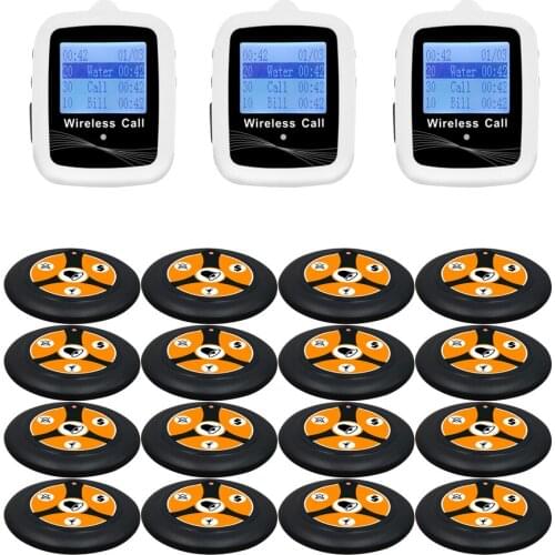 Wireless Calling System 3 Big Screen Watch Receiver + 16 Four Keys Buttons Transmitter For Fast Food Restaurant