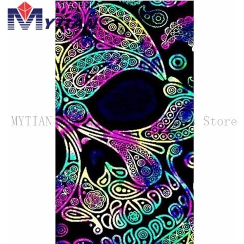 Large Skull,Colorful Mandala Paisley Sugar Skull,Diamond Painting Kit,Full Round Square Drill Diamond Embroidery Home Decor Gift