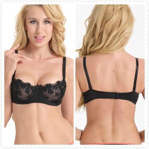 Bra For Women Sexy Underwire Underwear Ultra-Thin Lace Brassiere Half Cup Bras Sheer Lace Lingerie Thin Cup Bra 32-44 AB C D